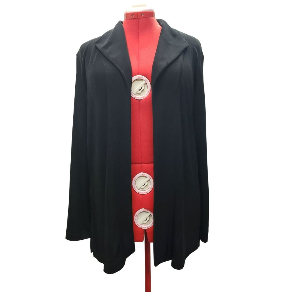 Chicos Travelers Black Open Front Cardigan, Size 2 Large, Wrinkle Resistant